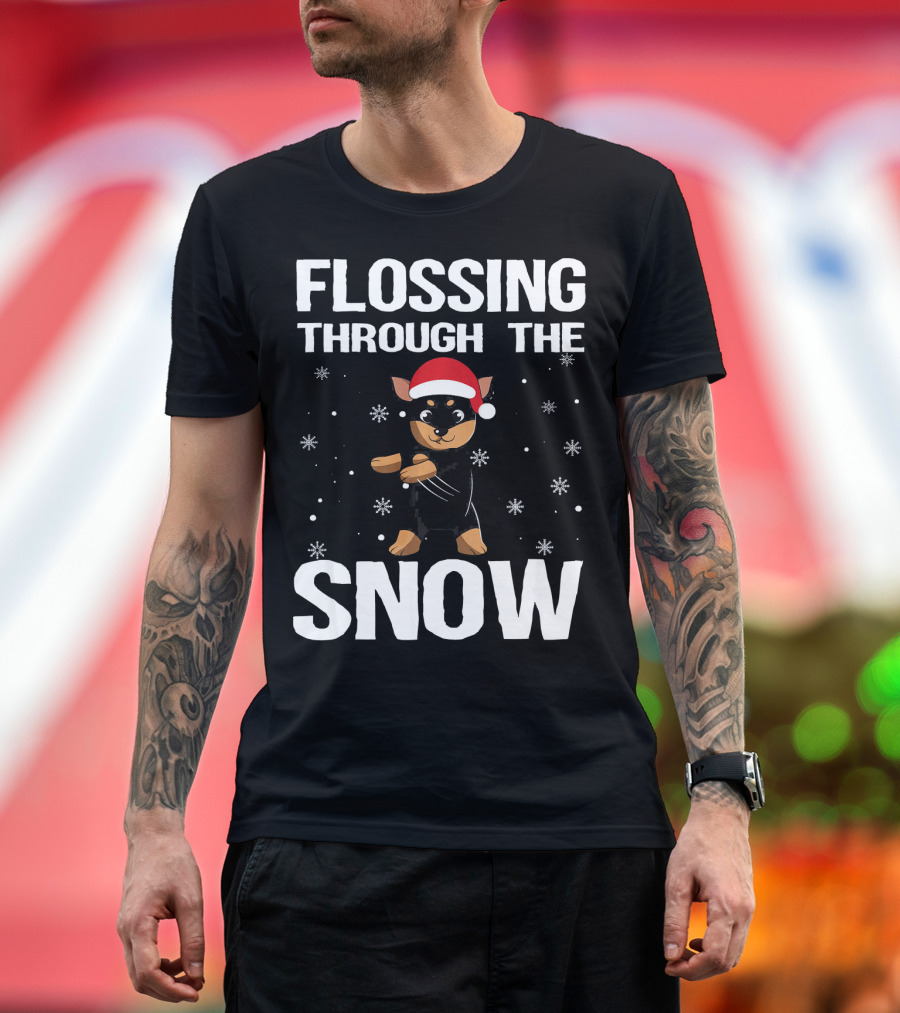 Flossing Through the Snow Miniature Pinscher Santa Xmas T-Shirt