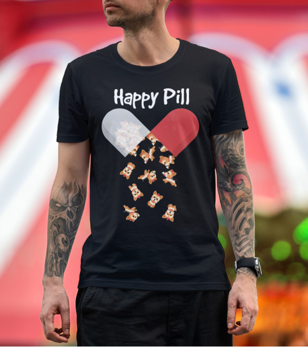 Premium T-Shirt: Yorkshire Terrier Dog Happy Pill Capsule with Puppies T-Shirt Yorkshire Terrier Dog Happy Pill Capsule with Puppies T-Shirt