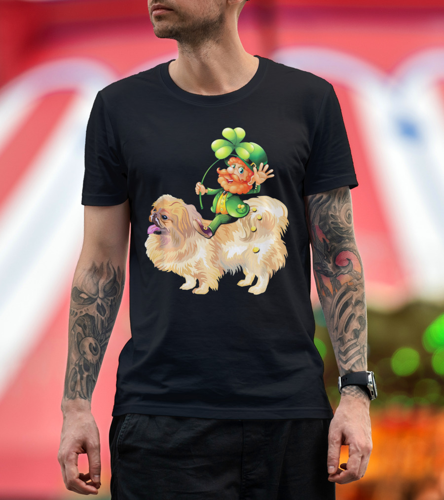 Leprechaun with Shamrock on Pekingese Dog T-Shirt