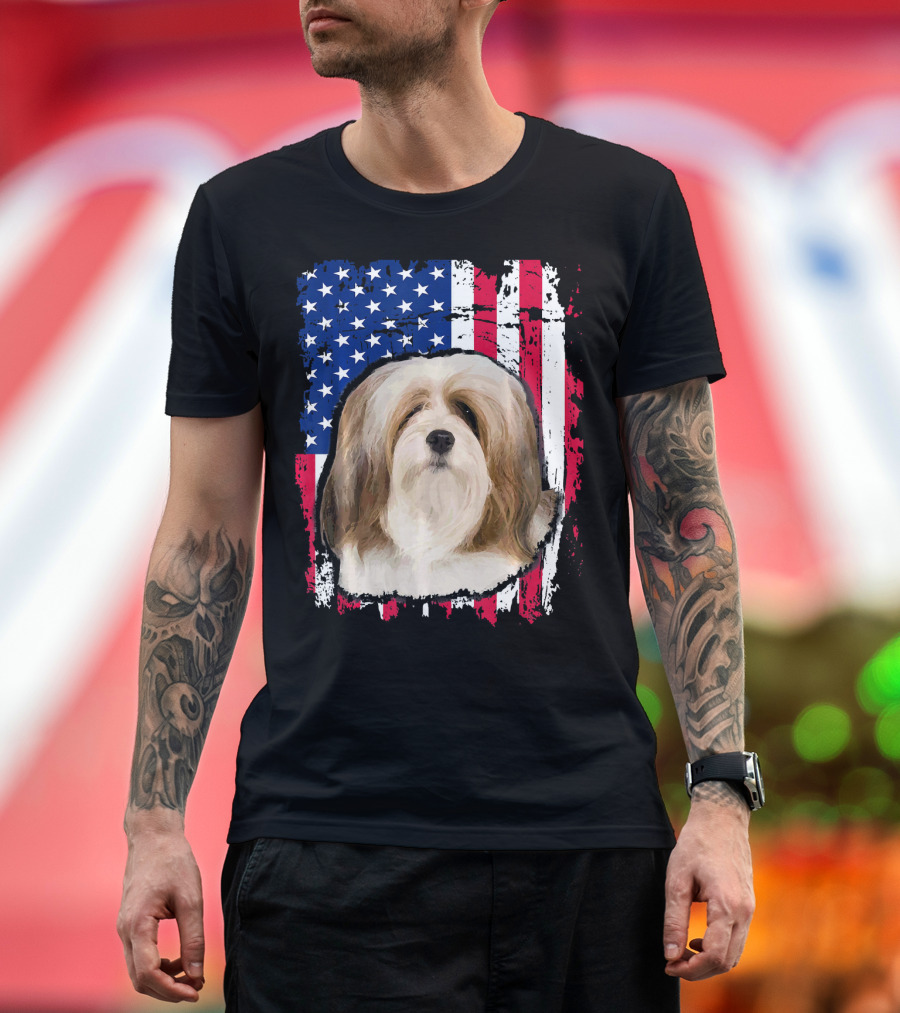 Lhasa Apso American Flag 4th of July T-Shirt