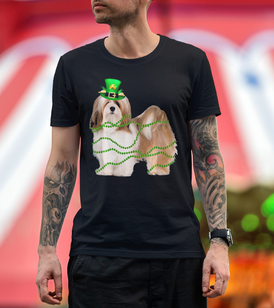 Lhasa Apso St Patrick's Day Dog with LED Green Hat and Lights T-Shirt