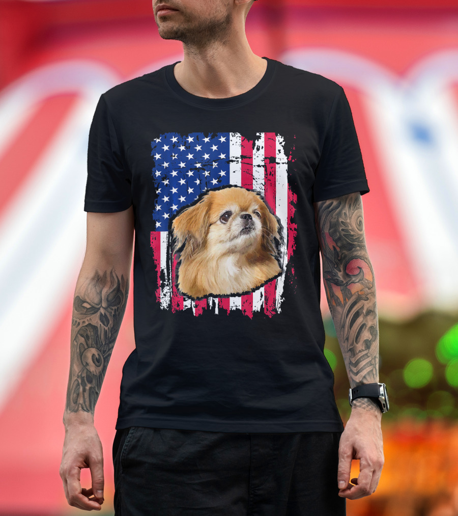 Pekingese American Flag USA Independence Day Celebration 4th of July T-Shirt
