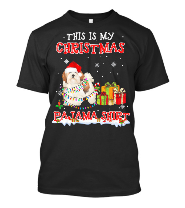 This Is My Christmas Pajama Shirt Lhasa Apso With Snowflakes And Gifts T-Shirt