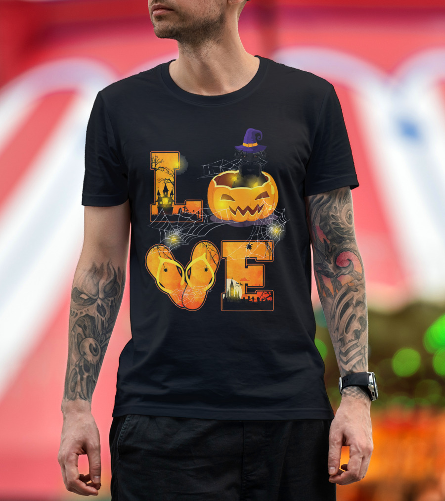 LOVE Halloween Pumpkin Witch Hat Standard Schnauzer Spooky Scene T-Shirt