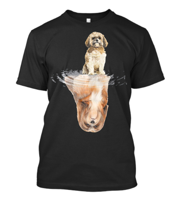 Lhasa Apso Reflection Funny Fath Paws Rippling Water Optical Illusion T-Shirt