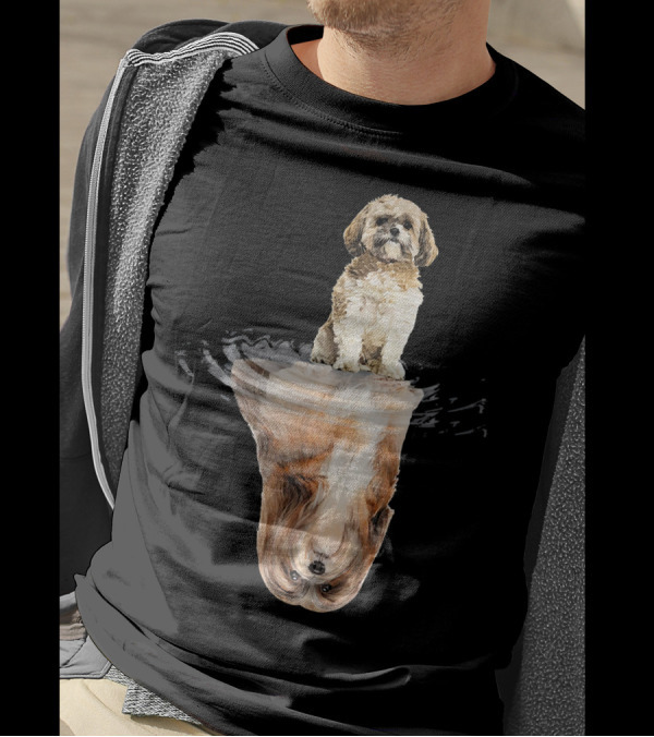 Lhasa Apso Reflection Funny Fath Paws Rippling Water Optical Illusion T-Shirt