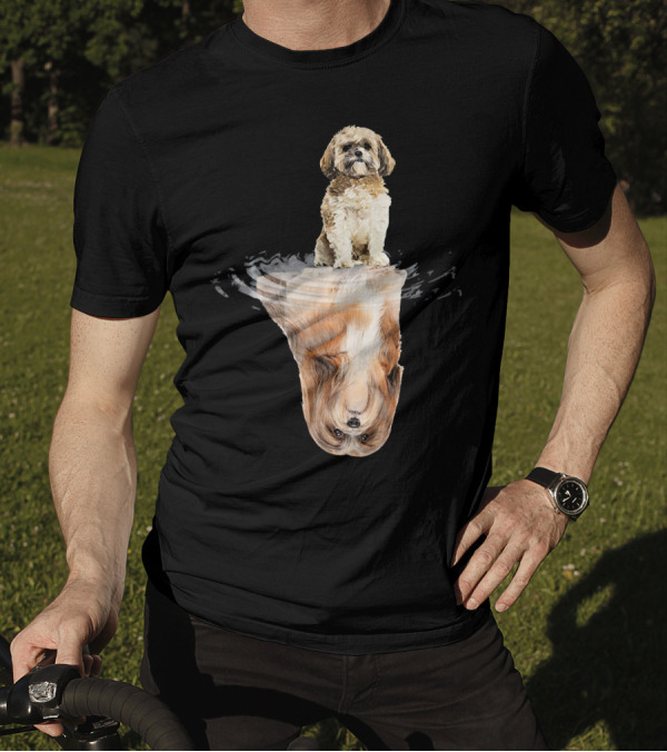 Lhasa Apso Reflection Funny Fath Paws Rippling Water Optical Illusion T-Shirt
