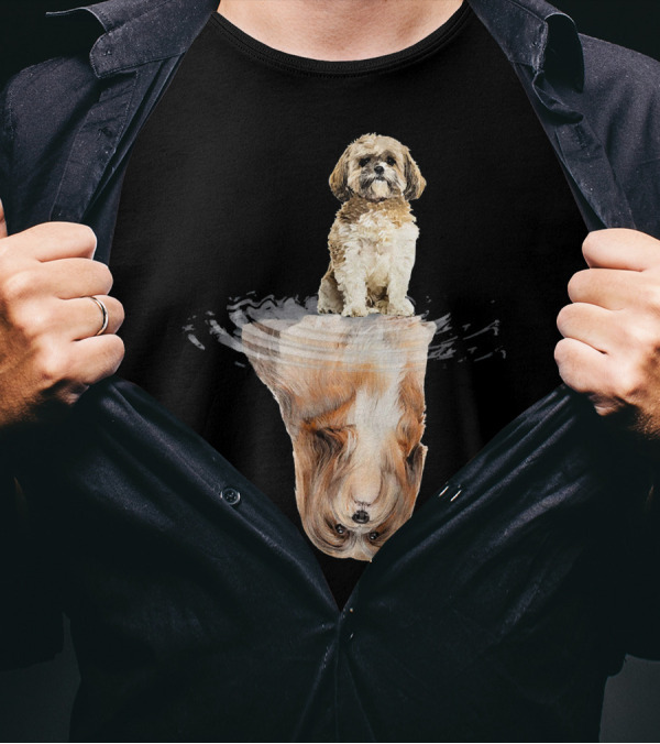 Lhasa Apso Reflection Funny Fath Paws Rippling Water Optical Illusion T-Shirt