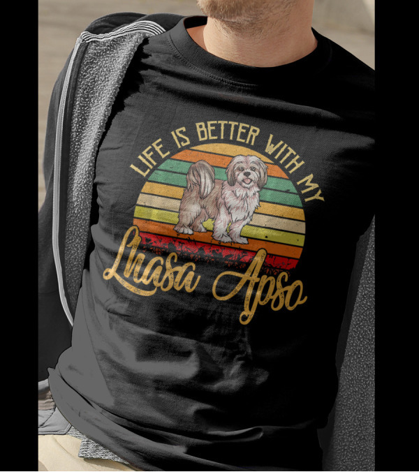 Life Is Better With My Lhasa Apso Vintage Stripes T-Shirt