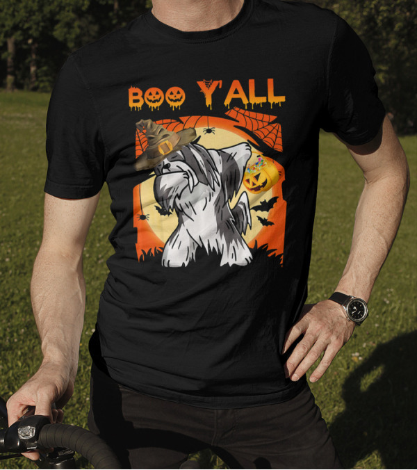 Lhasa Apso Dabbing Halloween Boo Yall Ghost Pumpkin Hat Spiders Bats T-Shirt