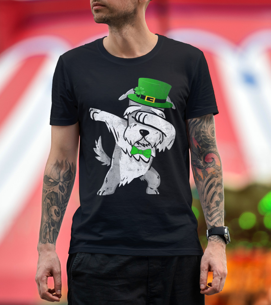 Dabbing Funny Schnauzer Irish St. Patrick's Day Hat and Bow Tie T-Shirt