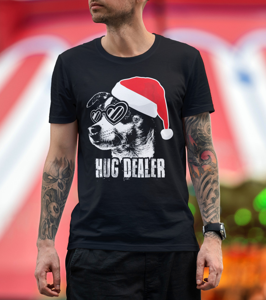 Hug Dealer Rat Terrier Santa Hat Heart Glasses T-Shirt