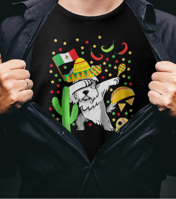 Dabbing Schnauzer With Sombrero And Mexican Flag Cinco De Mayo T-Shirt
