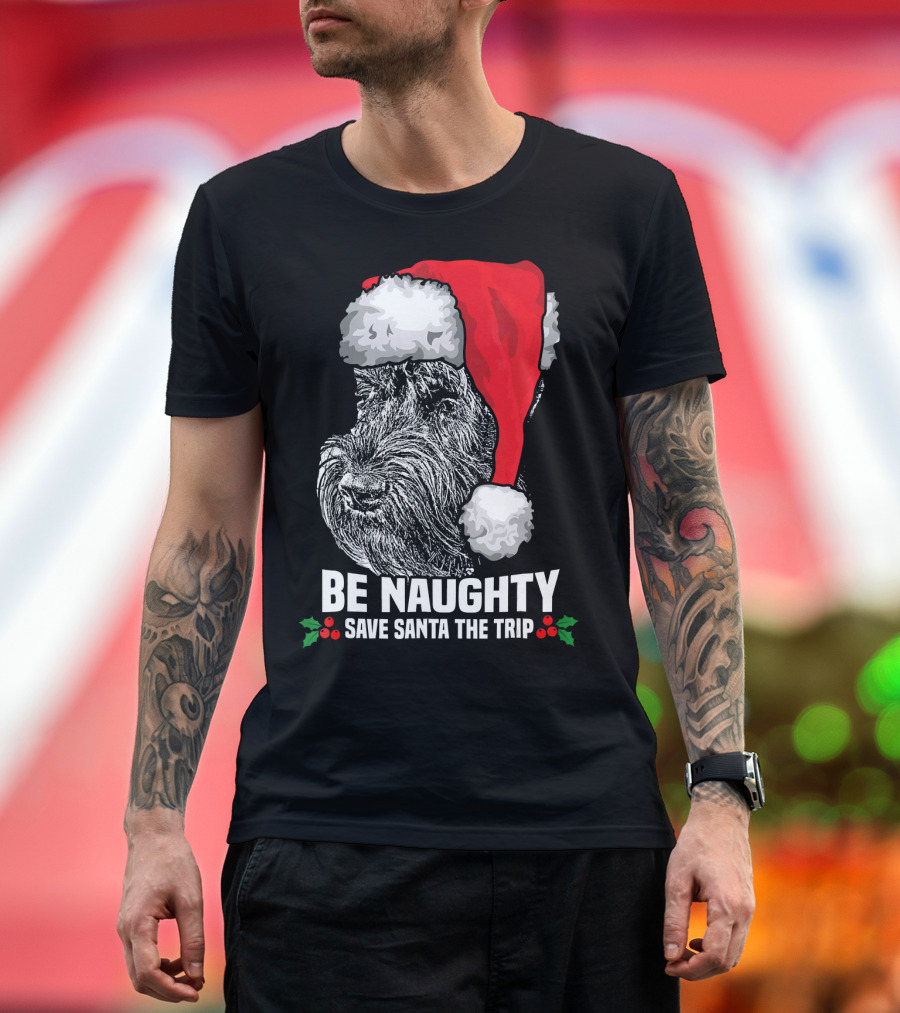 Be Naughty Save Santa the Trip Giant Schnauzer Christmas Hat T-Shirt