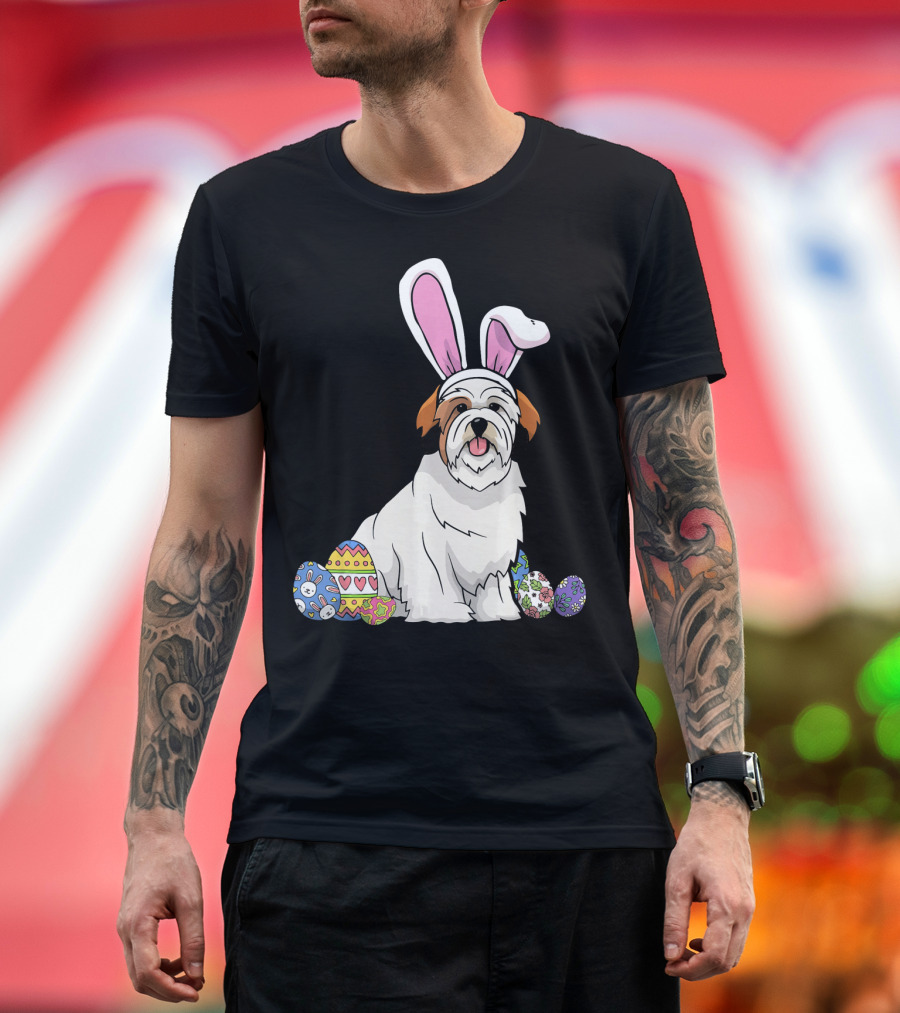 Lhasa Apso in Bunny Ears with Colorful Easter Eggs T-Shirt