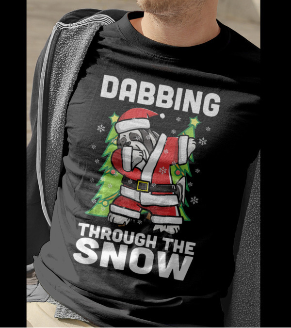 Dabbing Through The Snow Lhasa Apso In Santa Costume With Christmas Trees And Snowflakes T-Shirt