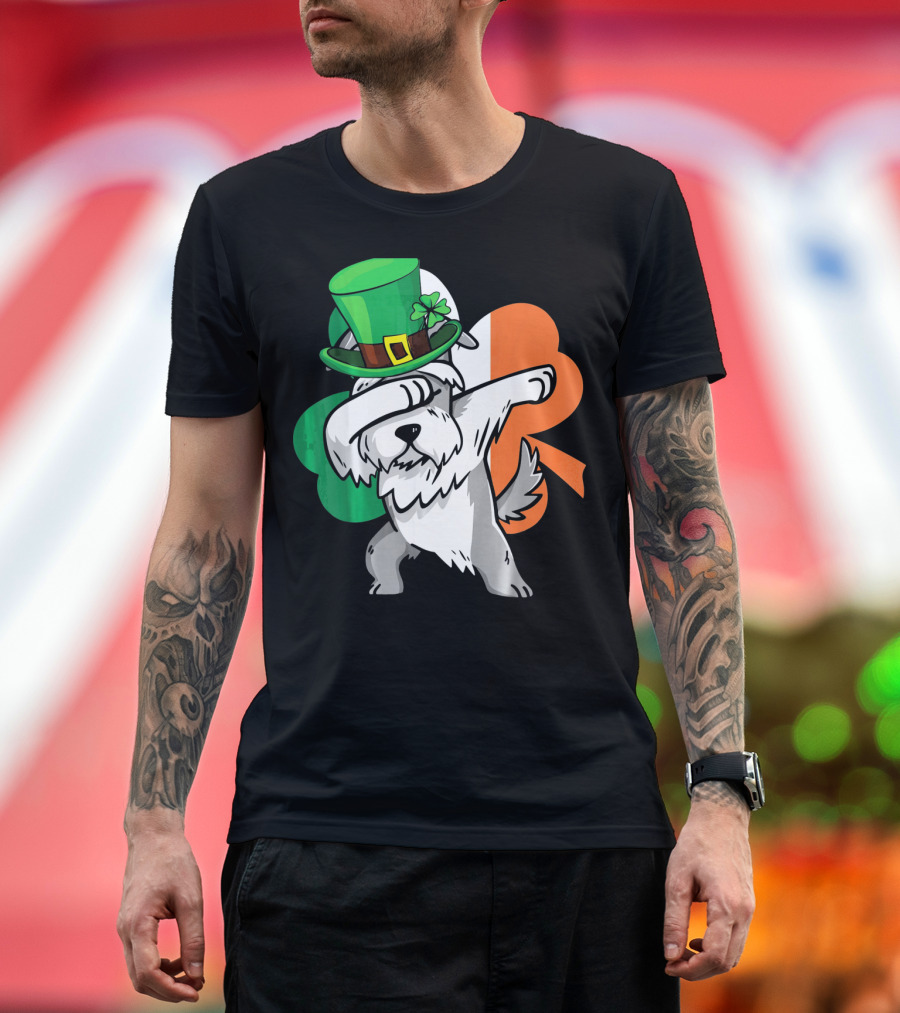 Dabbing Schnauzer Shamrock St Patricks Irish Flag Hat T-Shirt