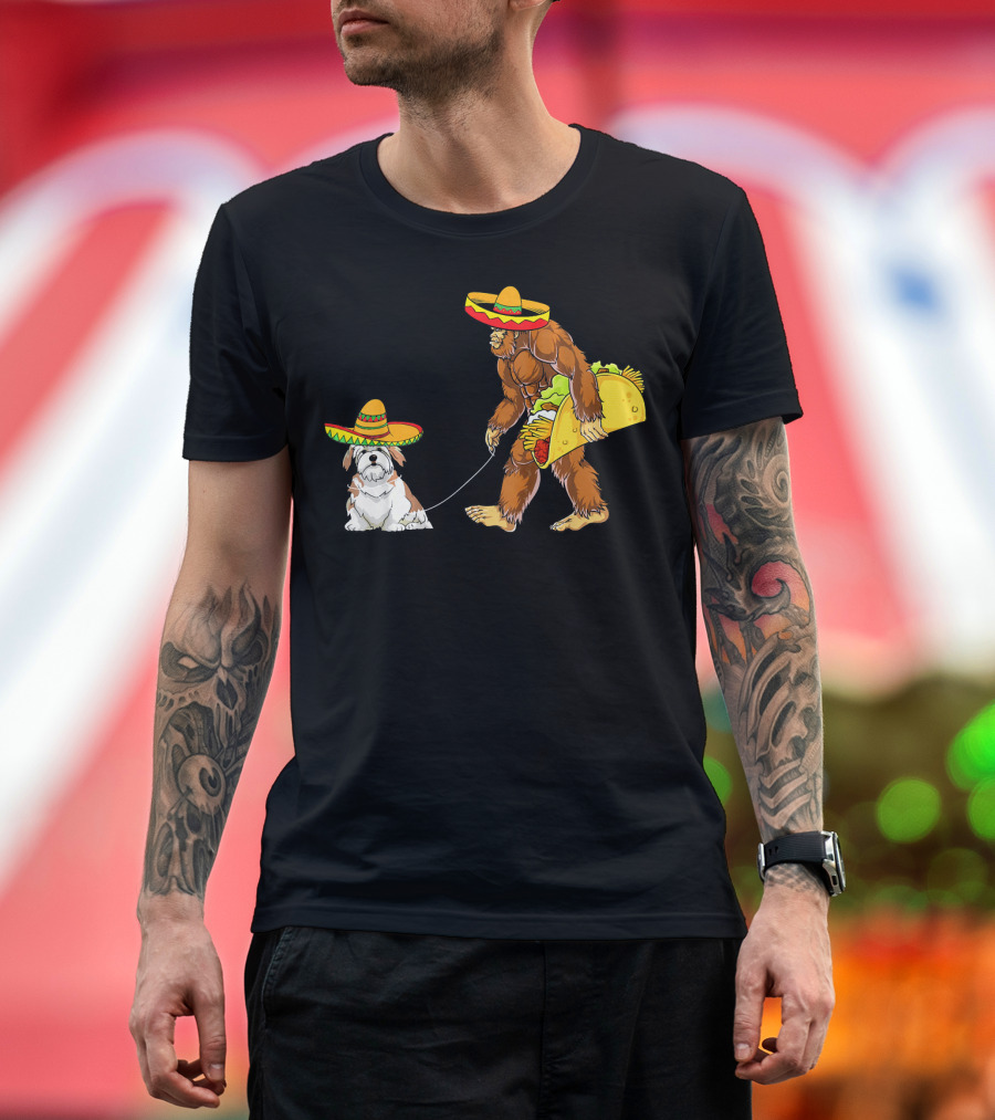 Cinco De Mayo Bigfoot Taco Lhasa Apso Sombrero Duo T-Shirt