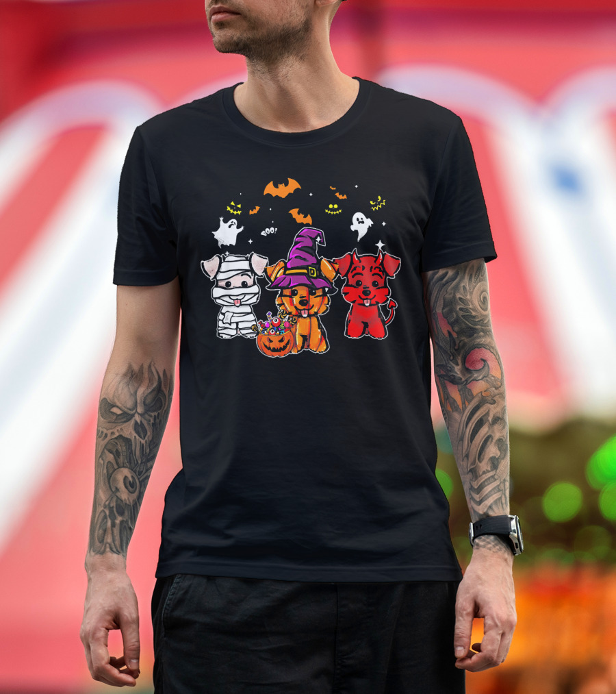 Funny Halloween Three Schnauzers Mummy Witch Devil Ghosts Pumpkins T-Shirt