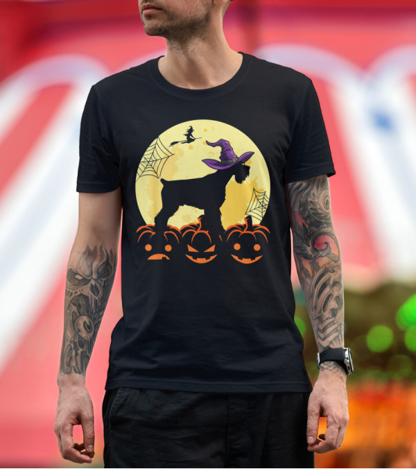 Premium T-Shirt: Cute Halloween Schnauzer Dogs Witch Pumpkins and Full Moon T-Shirt Cute Halloween Schnauzer Dogs Witch Pumpkins and Full Moon T-Shirt