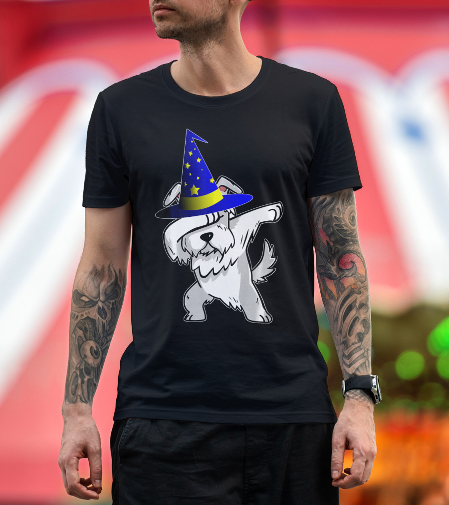 Halloween Wizard Hat Dabbing Schnauzer Puppy T-Shirt