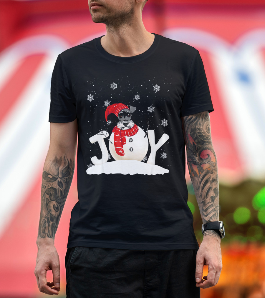 Funny Dog Schnauzer Christmas Snowman Joy T-Shirt