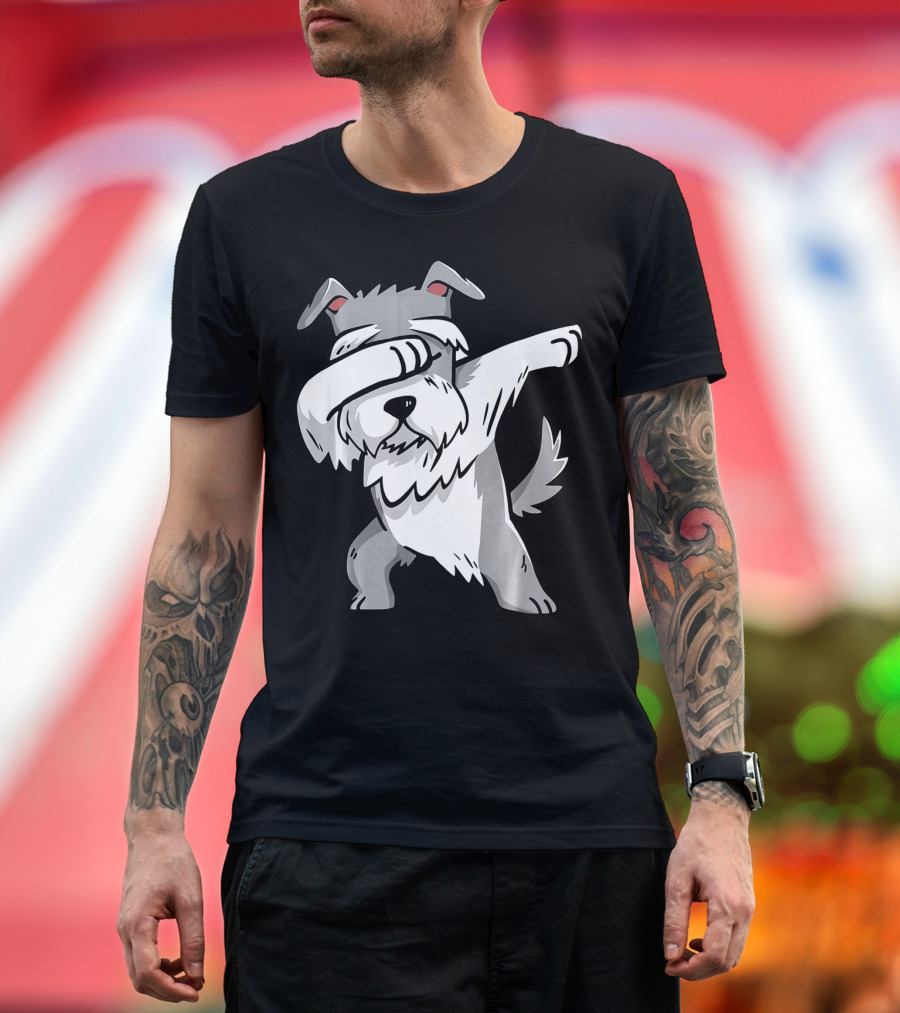 Funny Dabbing Schnauzer Dog Party Birthday T-Shirt