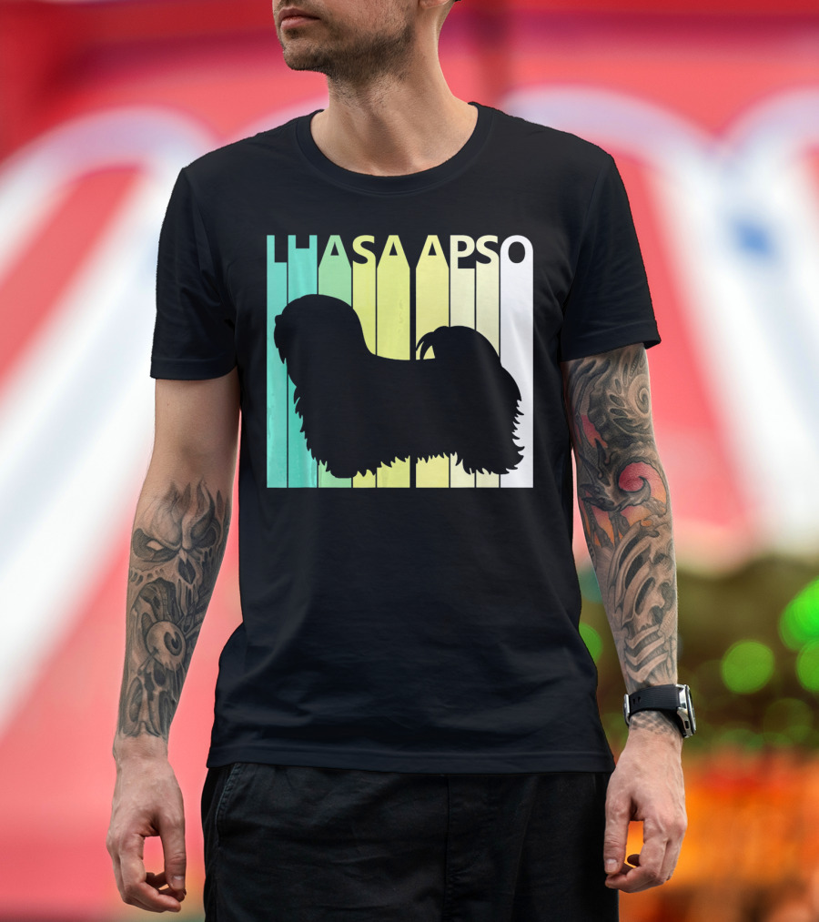 Lhasa Apso Silhouette with Colorful Background T-Shirt