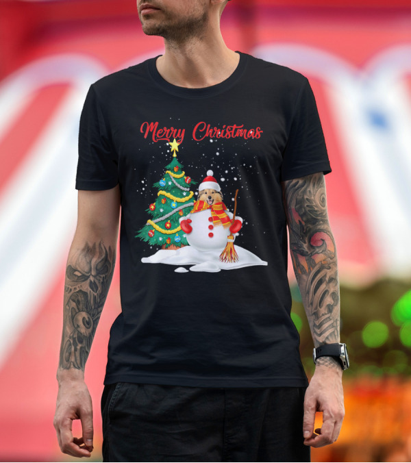 Premium T-Shirt: Merry Christmas Shetland Sheepdog Snowman with Christmas Tree T-Shirt Merry Christmas Shetland Sheepdog Snowman with Christmas Tree T-Shirt
