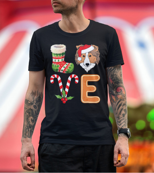 Premium T-Shirt: Shetland Sheepdog Lover Christmas Sock Love Candy Cane Gingerbread Holiday T-Shirt Shetland Sheepdog Lover Christmas Sock Love Candy Cane Gingerbread Holiday T-Shirt