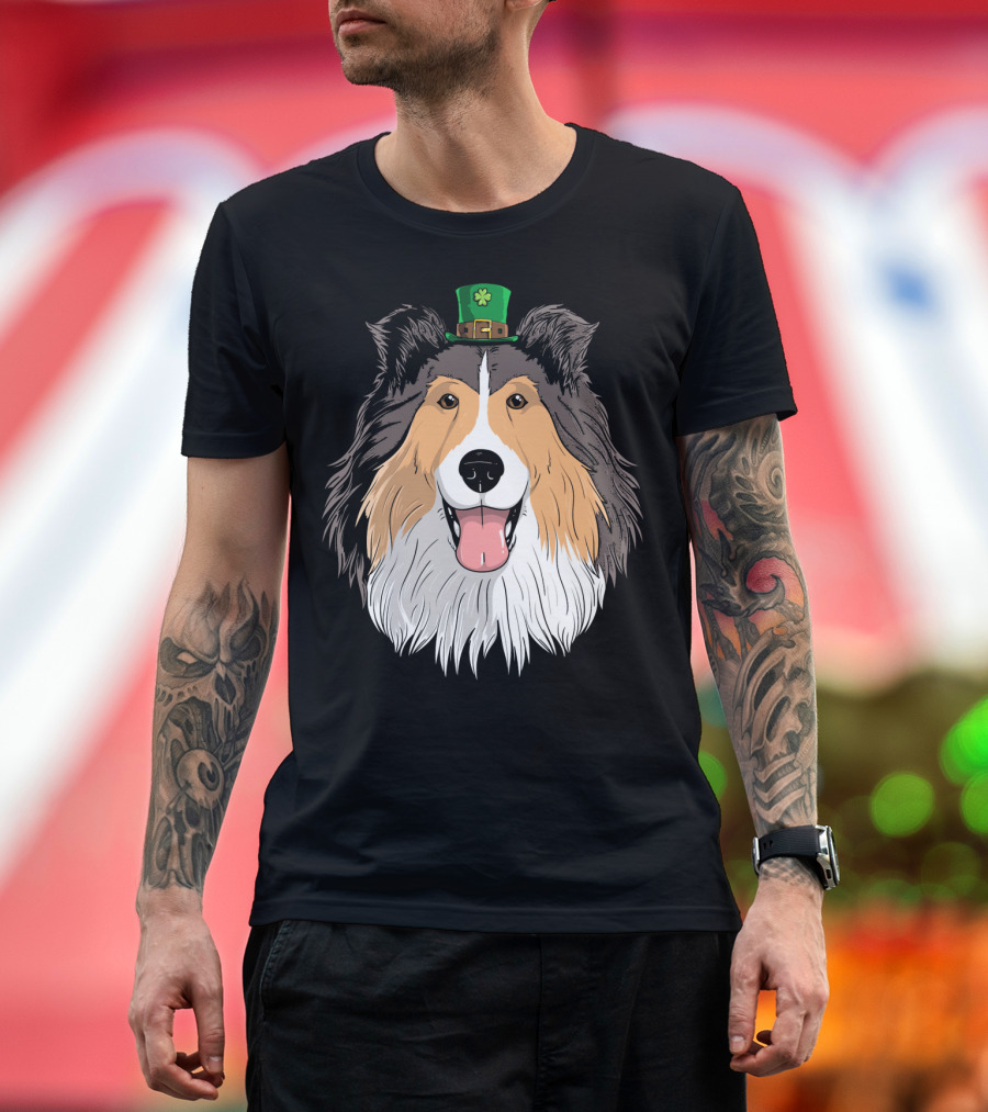 Sheltie Dog with Leprechaun Hat St Patricks Day T-Shirt