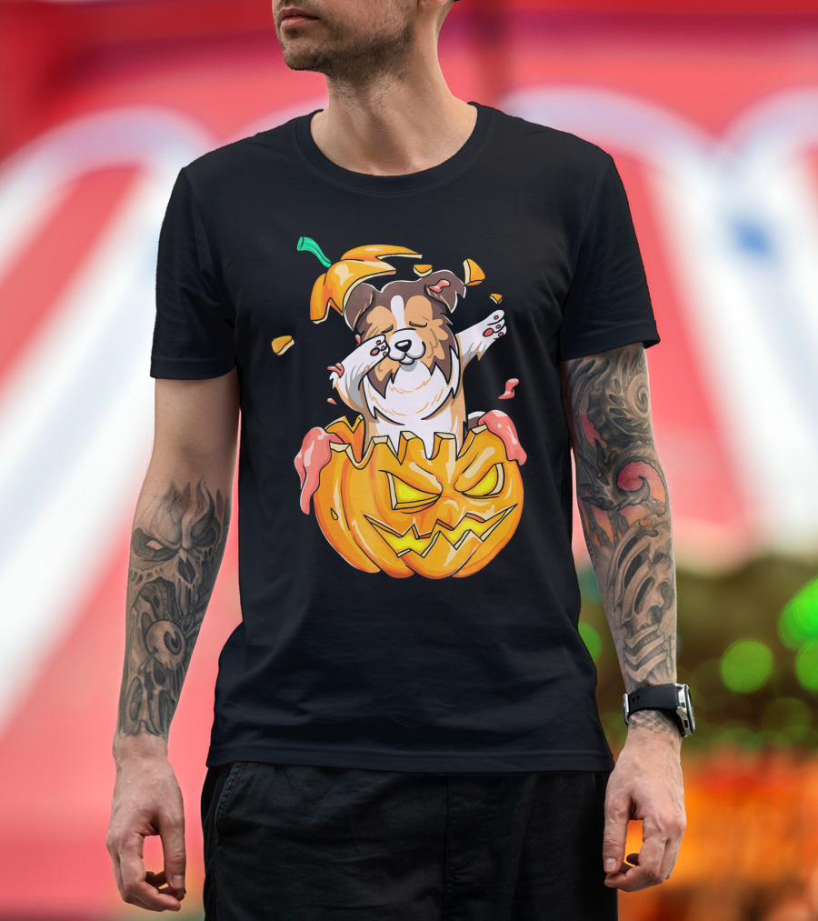 Sheltie Dabbing Pumpkin Halloween Costume T-Shirt