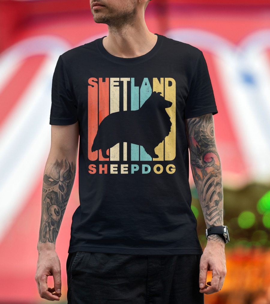 Shetland Sheepdog Vintage Retro Silhouette Mixed Colors T-Shirt