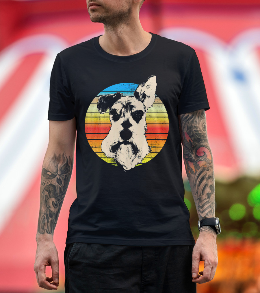 Vintage Miniature Schnauzer Retro Sunset Stripes T-Shirt