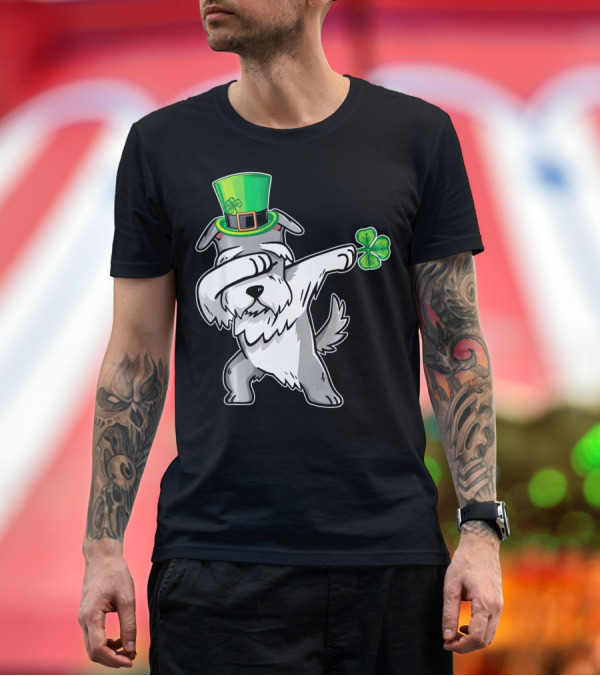 Premium T-Shirt: Miniature Schnauzer Dab Dabbing Dance with Leprechaun Hat and Shamrock T-Shirt Miniature Schnauzer Dab Dabbing Dance with Leprechaun Hat and Shamrock T-Shirt