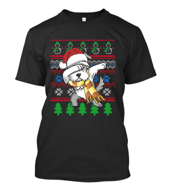 Miniature Schnauzer Dabbing Ugly Christmas T-Shirt