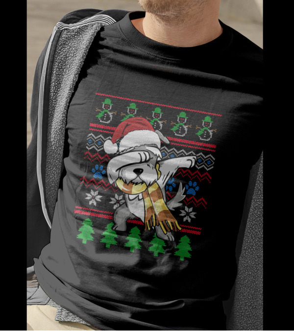 Miniature Schnauzer Dabbing Ugly Christmas T-Shirt