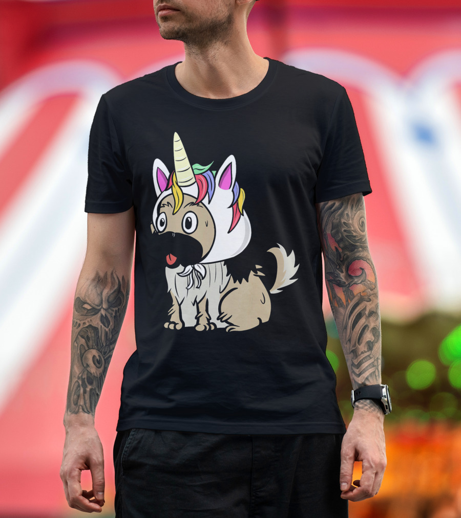 Pekingese Unicorn Hat Funny Dog Costume with Rainbow Mane and Horn T-Shirt