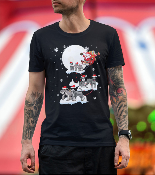Premium T-Shirt: Santa Claus Sleigh with Miniature Schnauzer Dogs in Snowy Christmas Scene T-Shirt Santa Claus Sleigh with Miniature Schnauzer Dogs in Snowy Christmas Scene T-Shirt