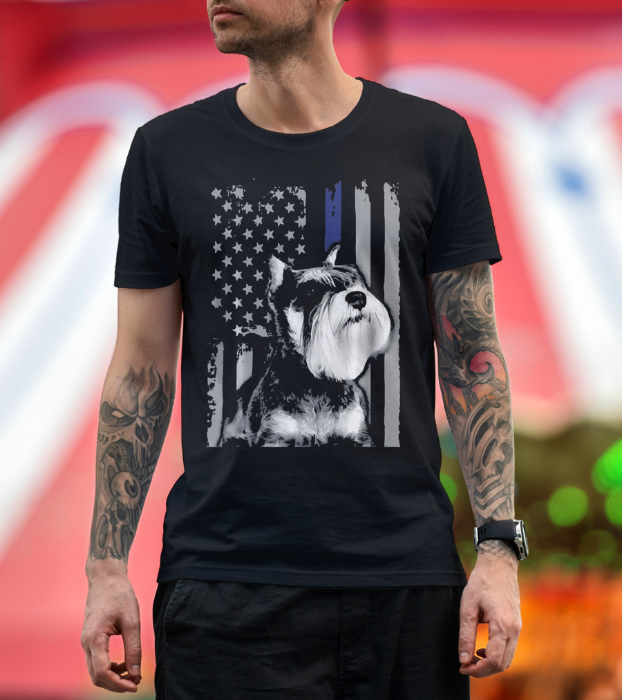SCHNAUZER 02 American Flag Thin Blue Line Funny T-Shirt
