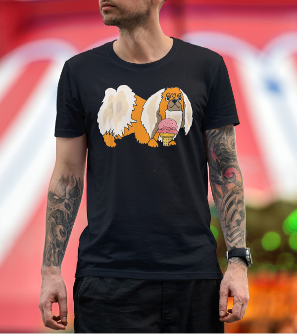 Premium T-Shirt: Smileteespetsa Pekingese Eating Ice Cream Funny Dog T-Shirt Smileteespetsa Pekingese Eating Ice Cream Funny Dog T-Shirt
