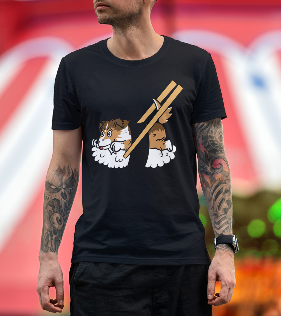 Shetland Sheepdog Sushi Roll Chopsticks Playful T-Shirt
