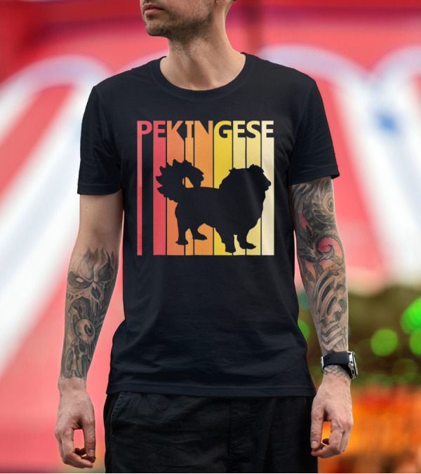 Premium T-Shirt: Pekingese Dog Retro Silhouette Merry Vibes T-Shirt Pekingese Dog Retro Silhouette Merry Vibes T-Shirt
