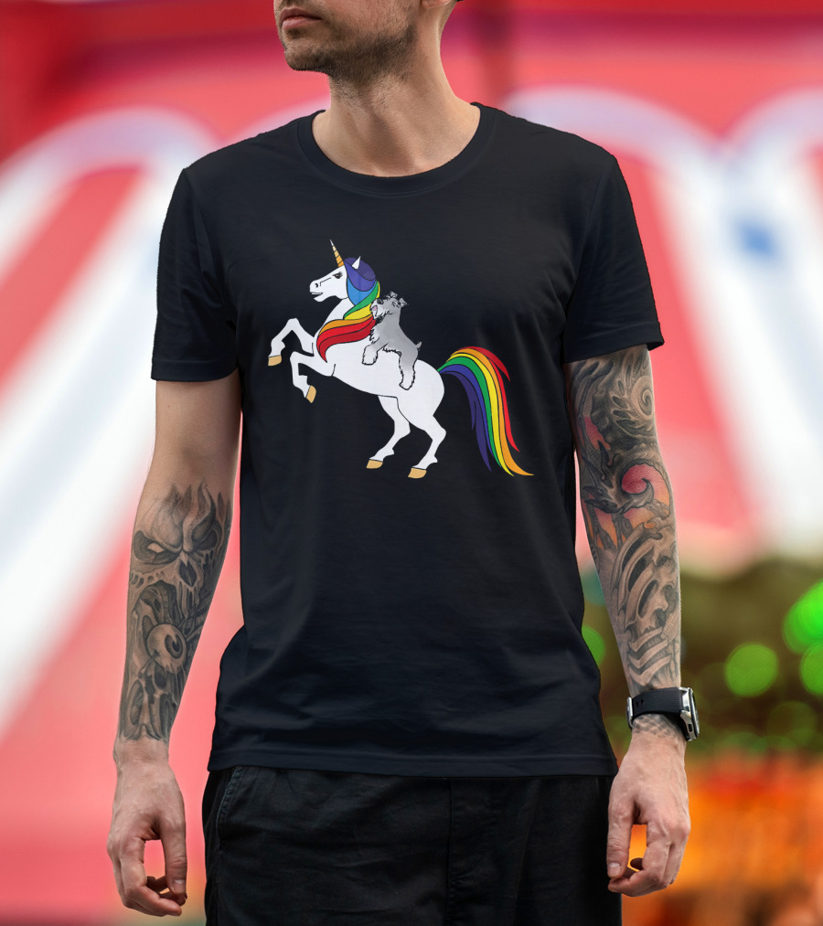 Schnauzer Riding Rainbow Unicorn T-Shirt