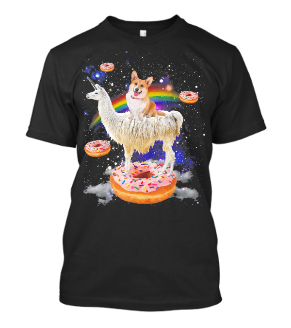 Space Corgi Riding Llama On Donut Galaxy With Rainbow T-Shirt