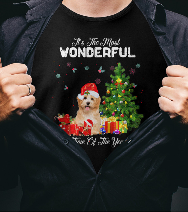 It's The Most Wonderful Time Of The Year Havanese Christmas Tree Santa Hat T-Shirt