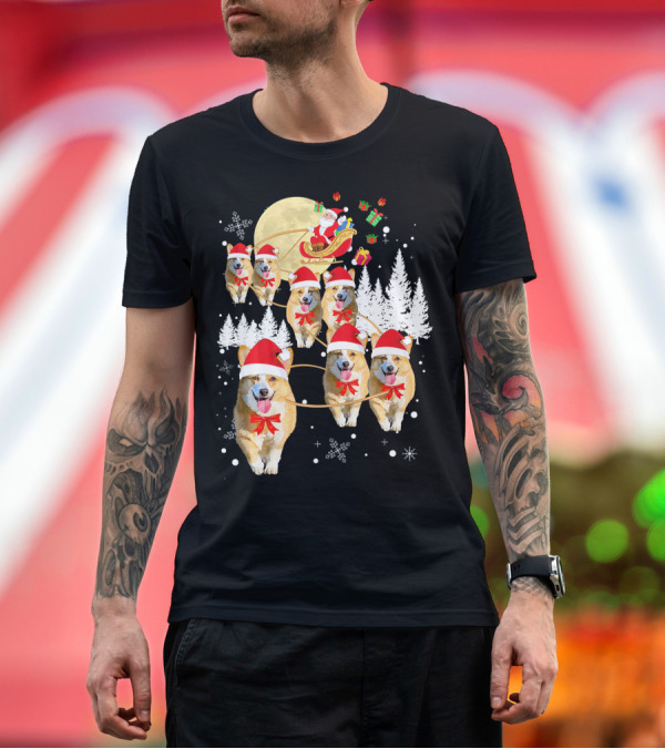 Premium T-Shirt: Santa's Welsh Corgi Reindeer Christmas Sleigh Ride T-Shirt Santa's Welsh Corgi Reindeer Christmas Sleigh Ride T-Shirt