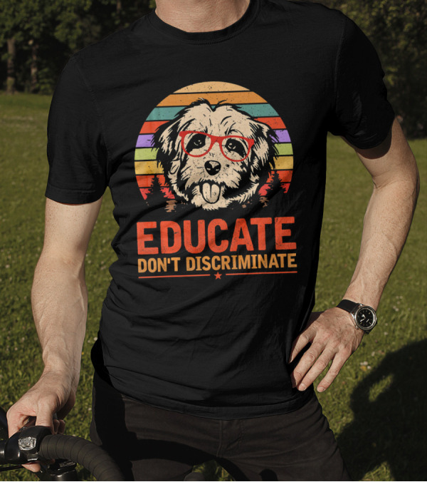 Educate Don't Discriminate Havanese Retro Glasses Dog Vintage Rainbow T-Shirt
