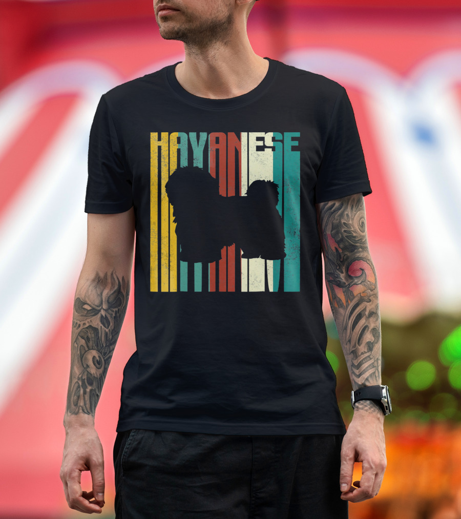Vintage Havanese Silhouette Retro Stripes T-Shirt