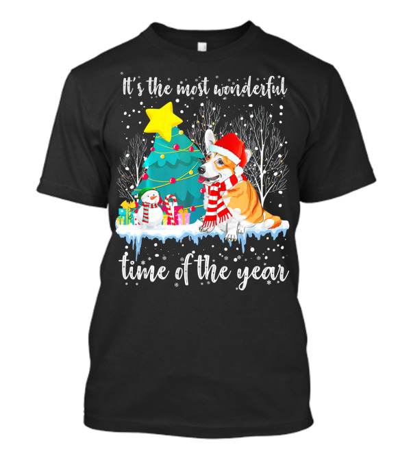 Welsh Corgi It's The Most Wonderful Time Of The Year Christmas Scene T-Shirt